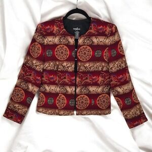 Vintage Positive Attitude Blazer Woman Petite 8 Red Dragon Pattern Full Zip‎